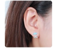 Blue Hibiscus Silver Ear Stud STS-3466 (CO22+CO15)